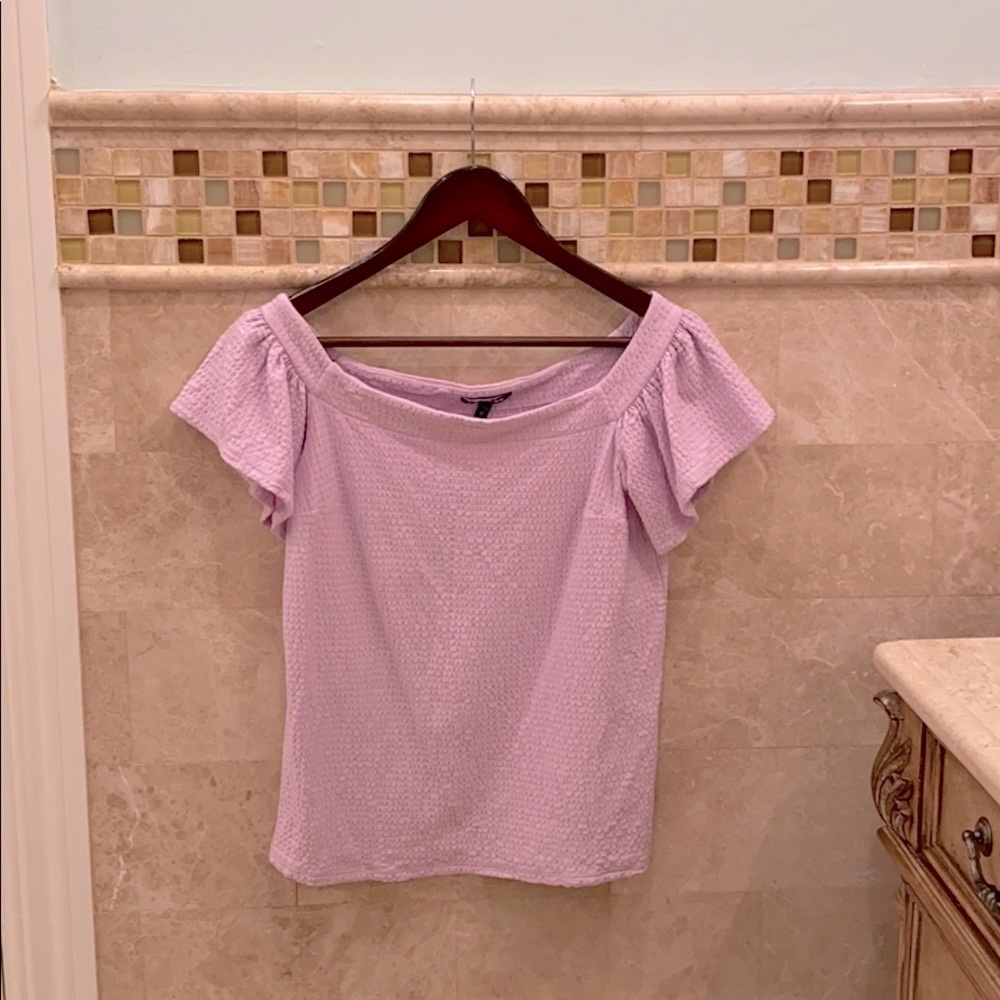 EXPRESS Off The Shoulder Ruffle Sleeve Lavender